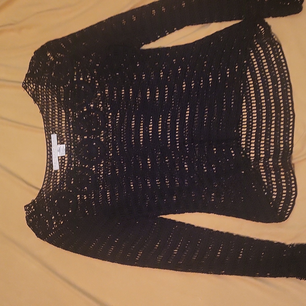 Ladies petite Bette Paige crochet black netted top